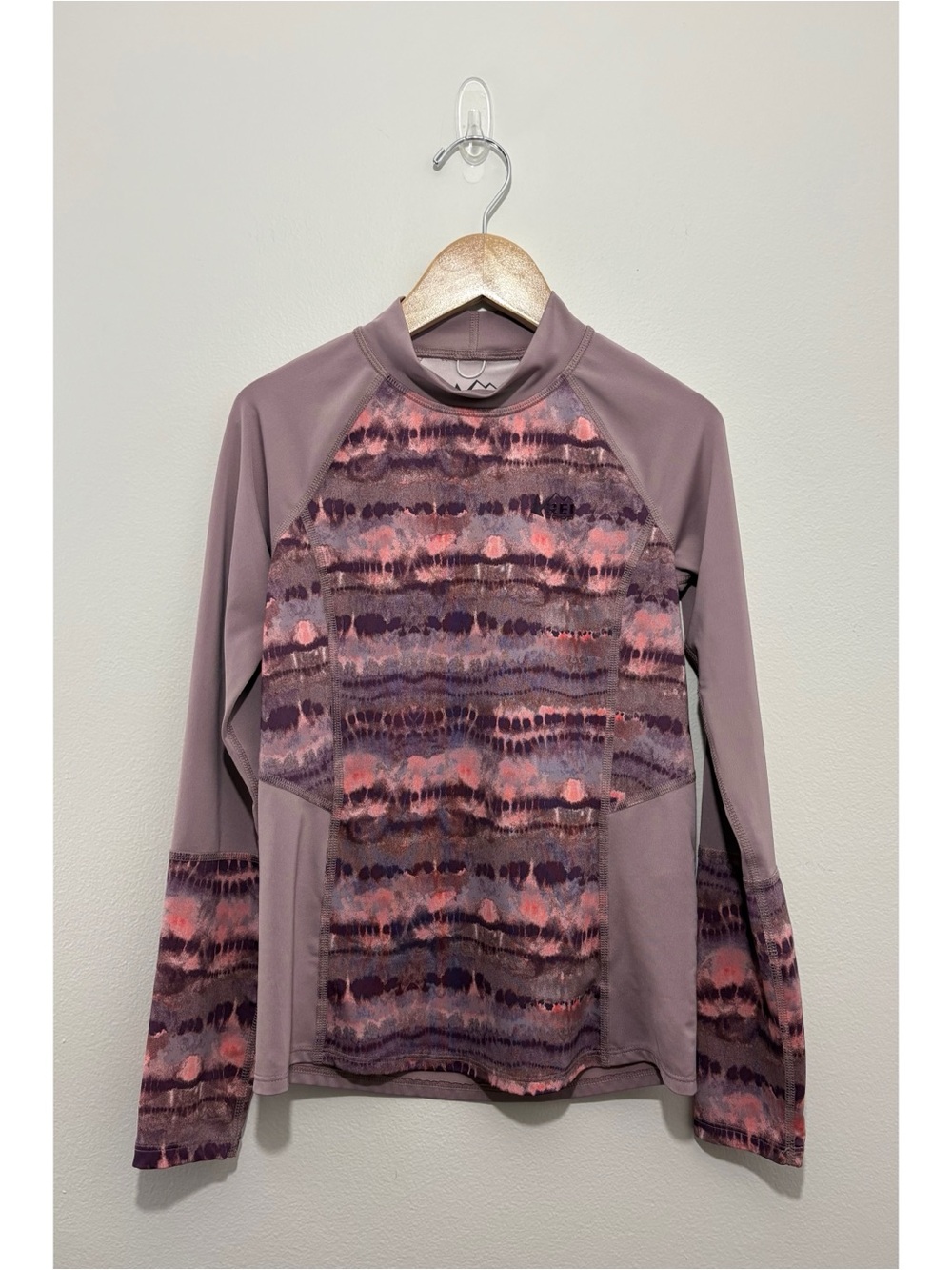 REI Co-Op purple tie-dye long sleeve rash guard shirt (medium 10/12 youth)